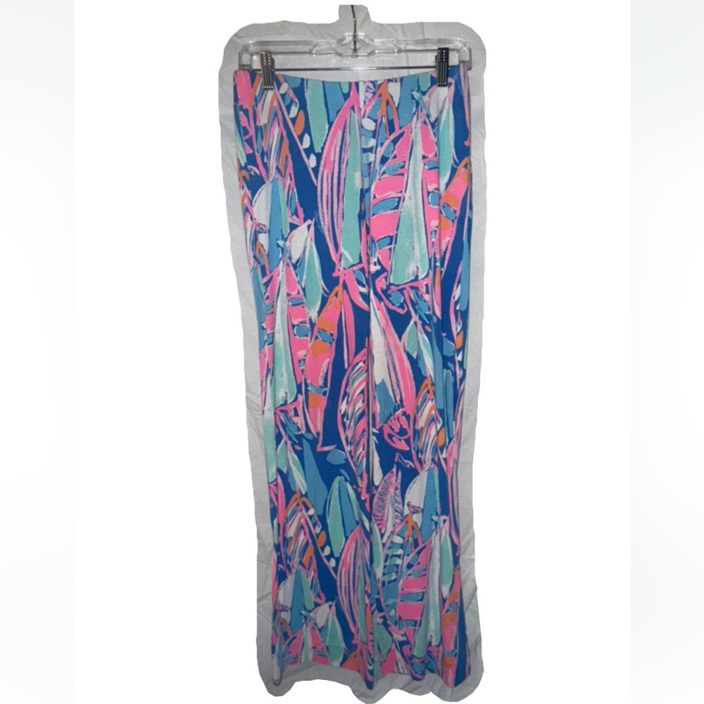 Lilly Pulitzer Pink and Blue Leaf Print Flowy Pants